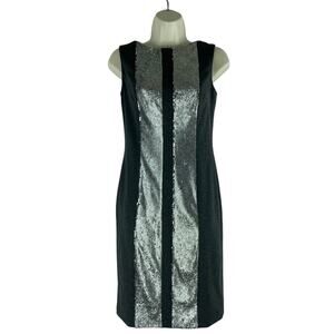 Teri Jon Sequin Stripe Mini Cocktail Dress Sleeveless Gray Size 2